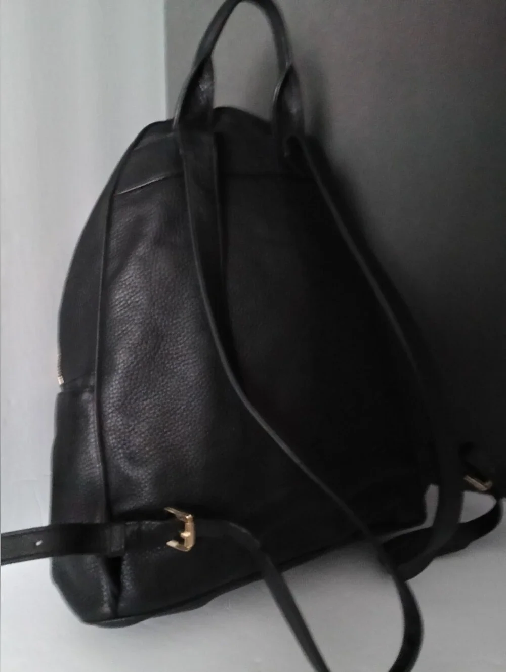 Michael Kors Black Leather Backpack with Gold Accents